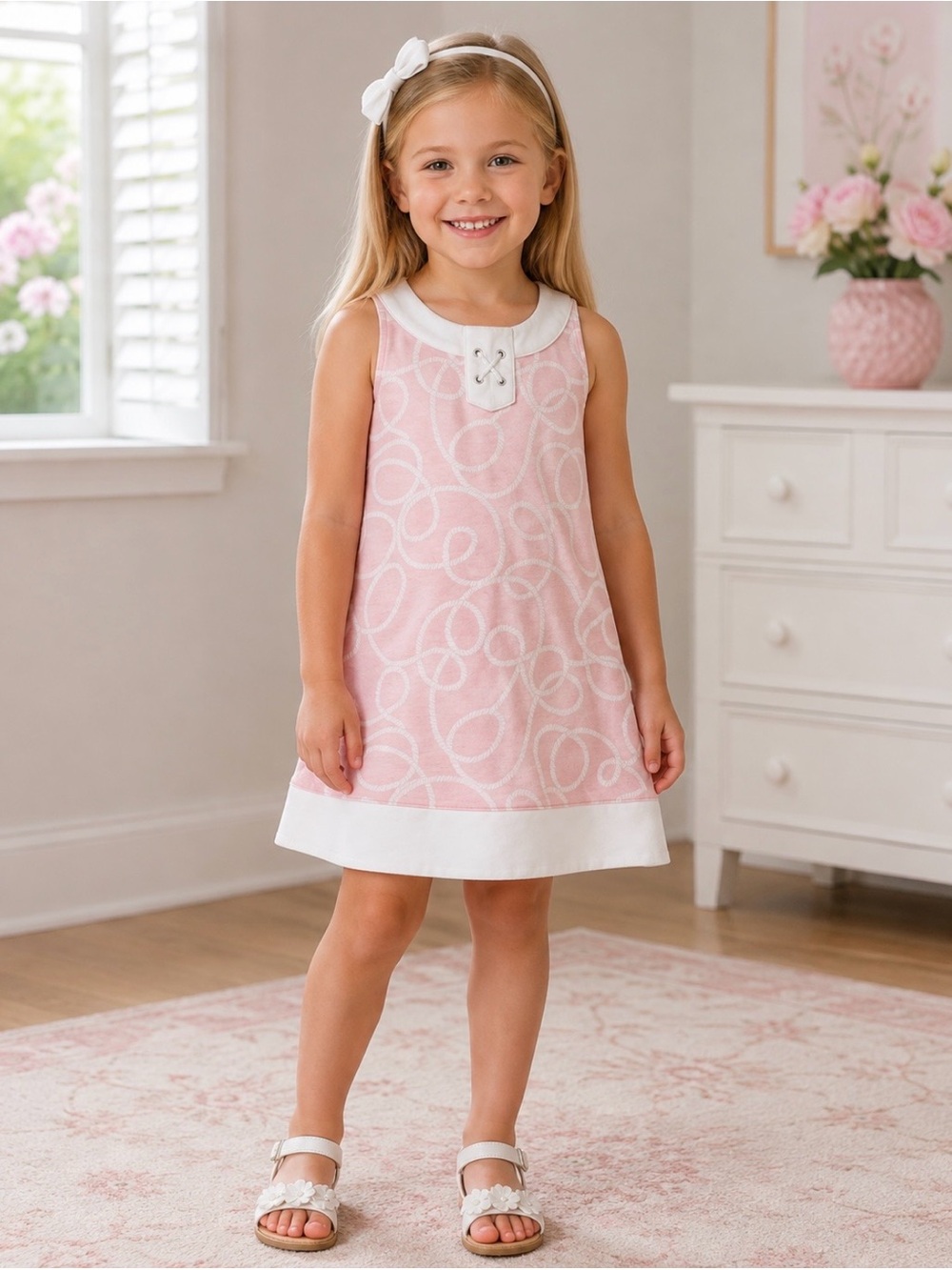 Janie and Jack Pink and White Rope Swirl Print Dress
